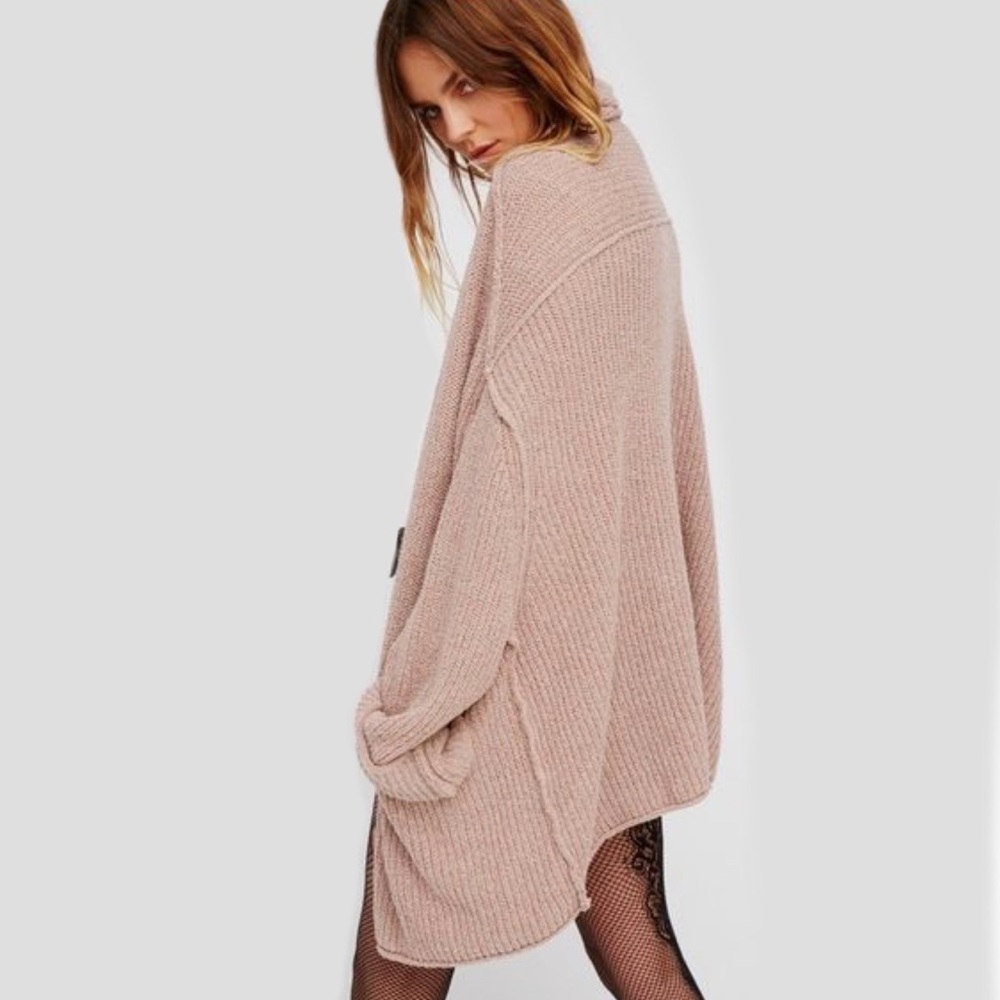 Free People Low Tide Cardigan Oversized Slouchy Cozy Knit Sweater Rose Pink Boho - Picture 2 of 16